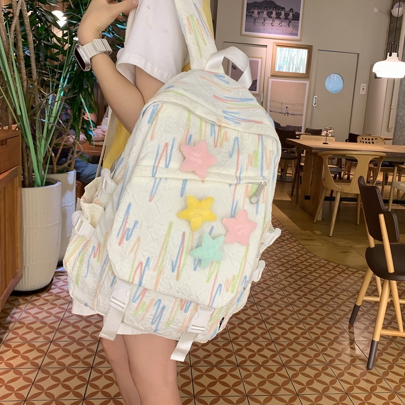 trend new model wrap New designer backpack with large capacity star decoration for teenagers Korean fashion bag version fashionable aesthetic