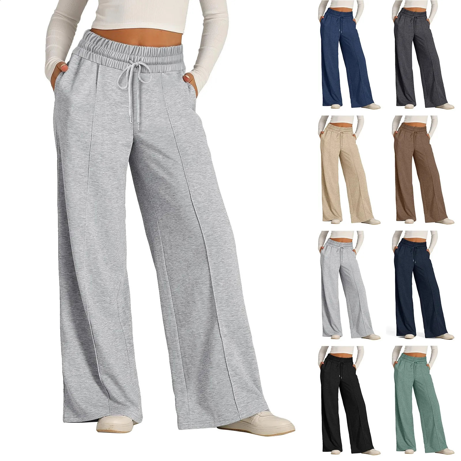 Pantaloni sportivi in pile Donna Pantaloni streetwear Pantaloni larghi a vita alta Pantaloni sportivi dritti casual Pantaloni larghi a gamba larga J
