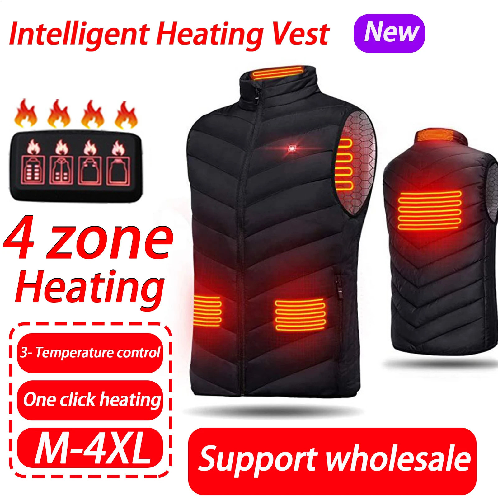 4 Heated Vest Zones Electric Jackets Men Women Sportswear Coat Graphene Heat USB Heating Jacket For Camping 241021