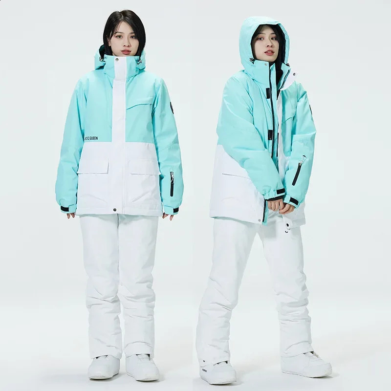 -30 color matching mens and womens chiffon 10k waterproof ski suit set snowboard clothing outdoor clothing winter jacketpants 241021