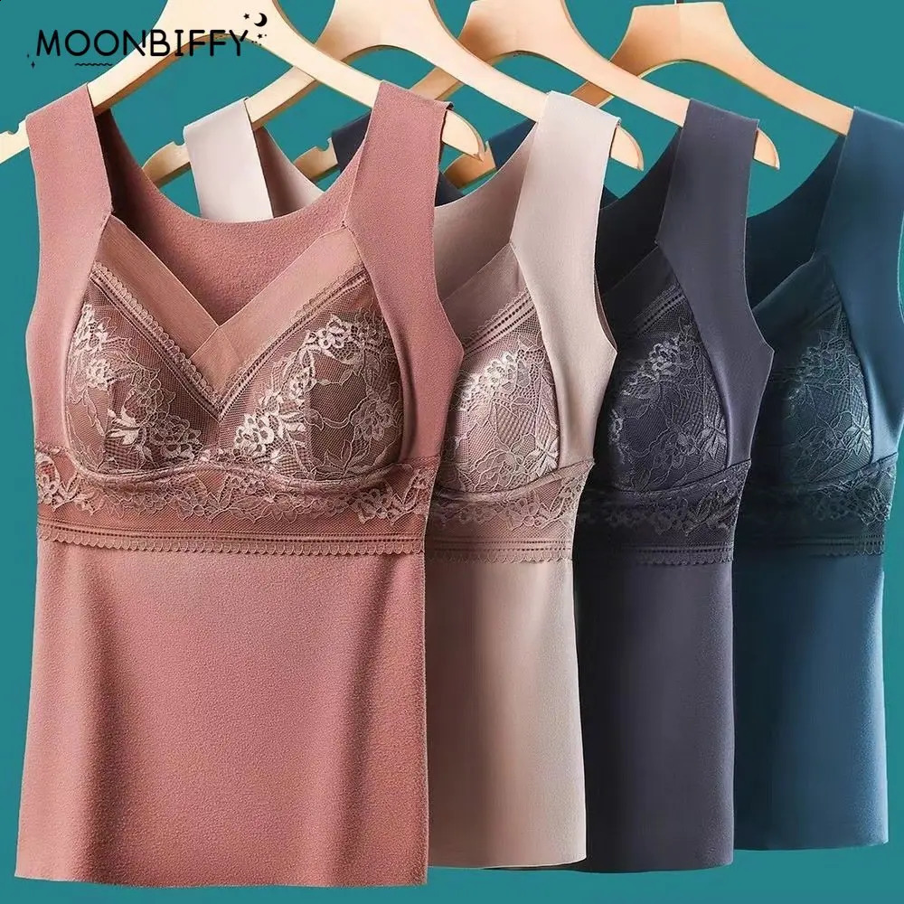 lace warm womens vest with chest cushion a wool lining thick and traceless basic thermal underwear for women 241021