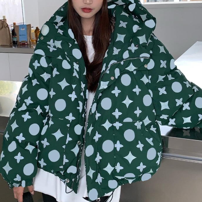 puffer jacket woman Hooded designer coat designer woman night light new style blue green color letter warm jackets Full printing new XL
