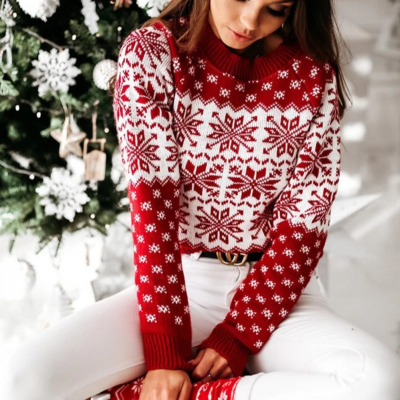 Vendre un pull pour femmes de Noël avec le Père Noël imprimé à manches longues à manches longues Pulllate tricot de Noël Pull top 241022