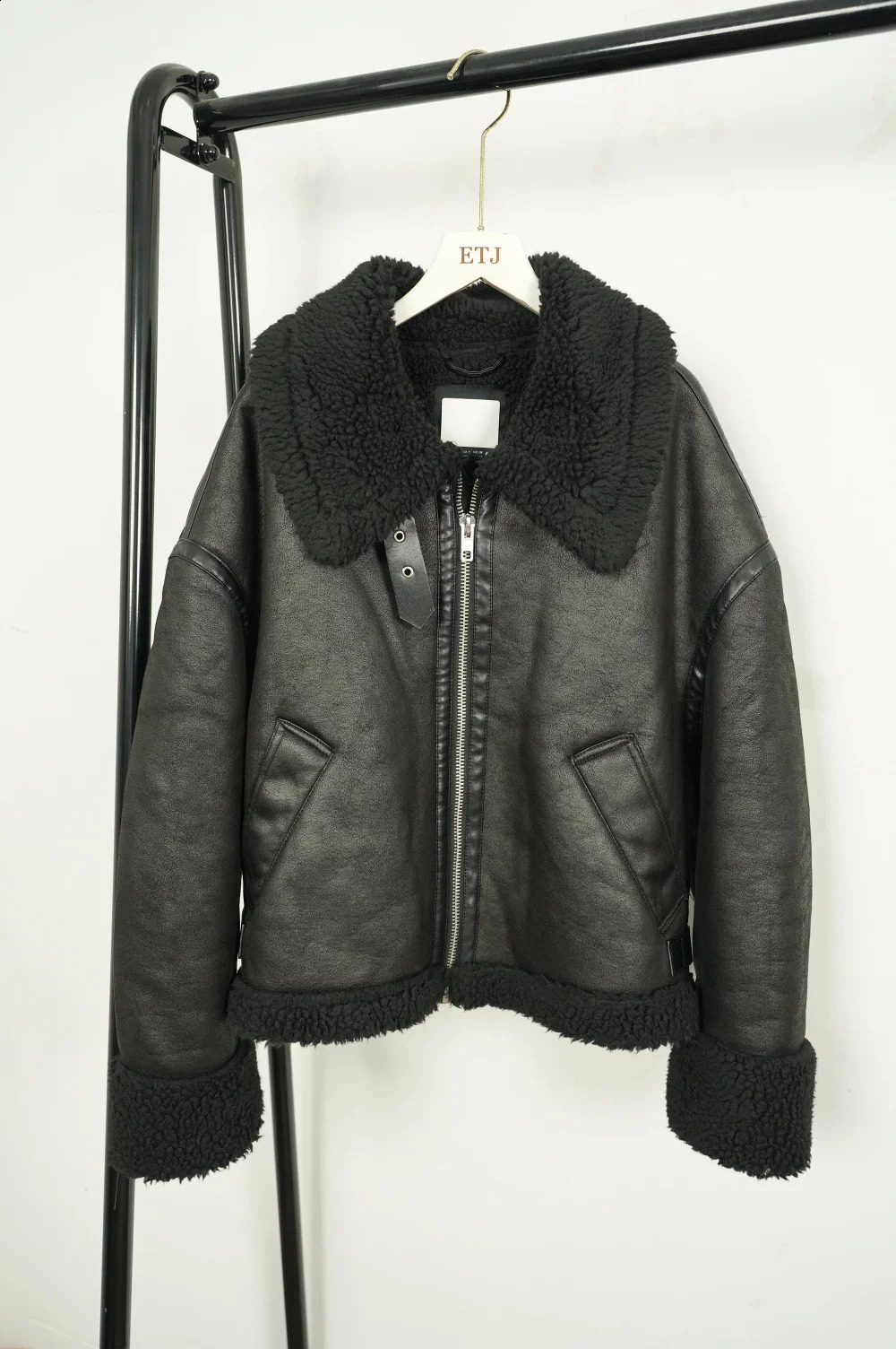 ETJ Womens Fur Integrated Black Collar Thick Sheepskin Coat ZW Series Double sided Bicycle Jack 3548/245 241021