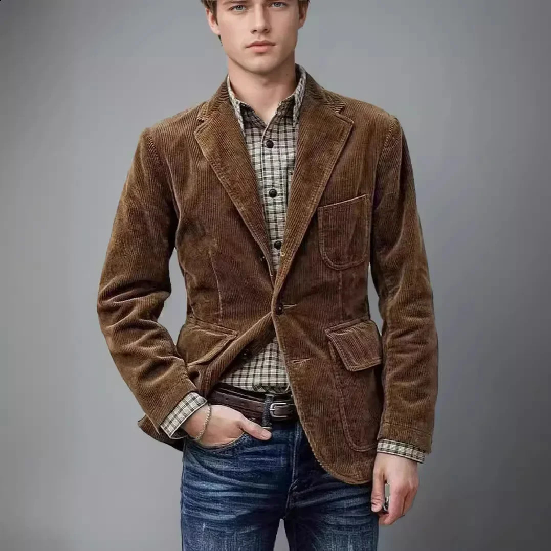 middle-aged and elderly mens business leisure suit high-end Corduroy suit jacket Spring and Autumn solid color jacket mens jacket 241021