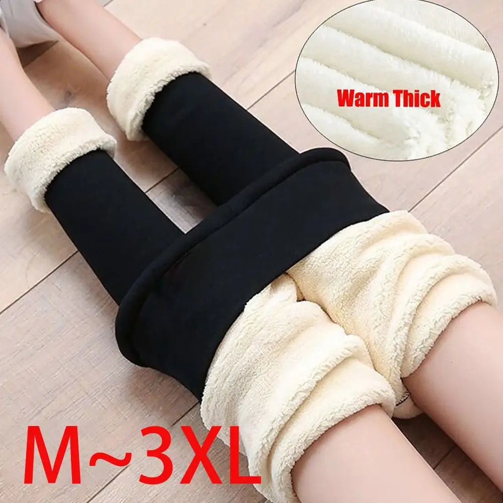 Doublure de laine flexible longue jambes peluches hautes cachemire pantalon chaud en peau d'agneau pour femmes 241021