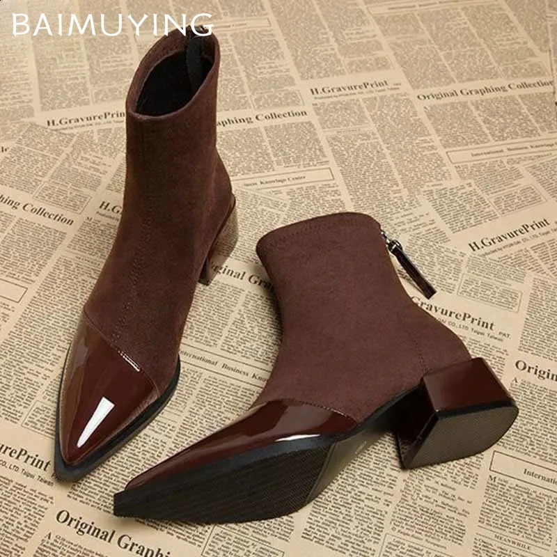 Ankle Boots Women Chunky Mid Heels Suede Shoes Woman Pointed Toe Trend Winter Goth Walking Snow Chelsea Botas De Mujer 250814