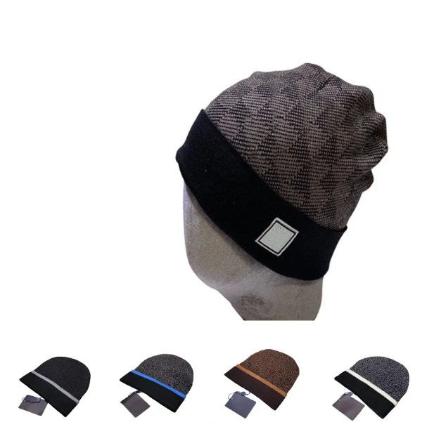 Plaid beanie designer hats for men knitted bonnets winter hat fall thermal skull cap casual travel classical beanies black grey keep warm mz012