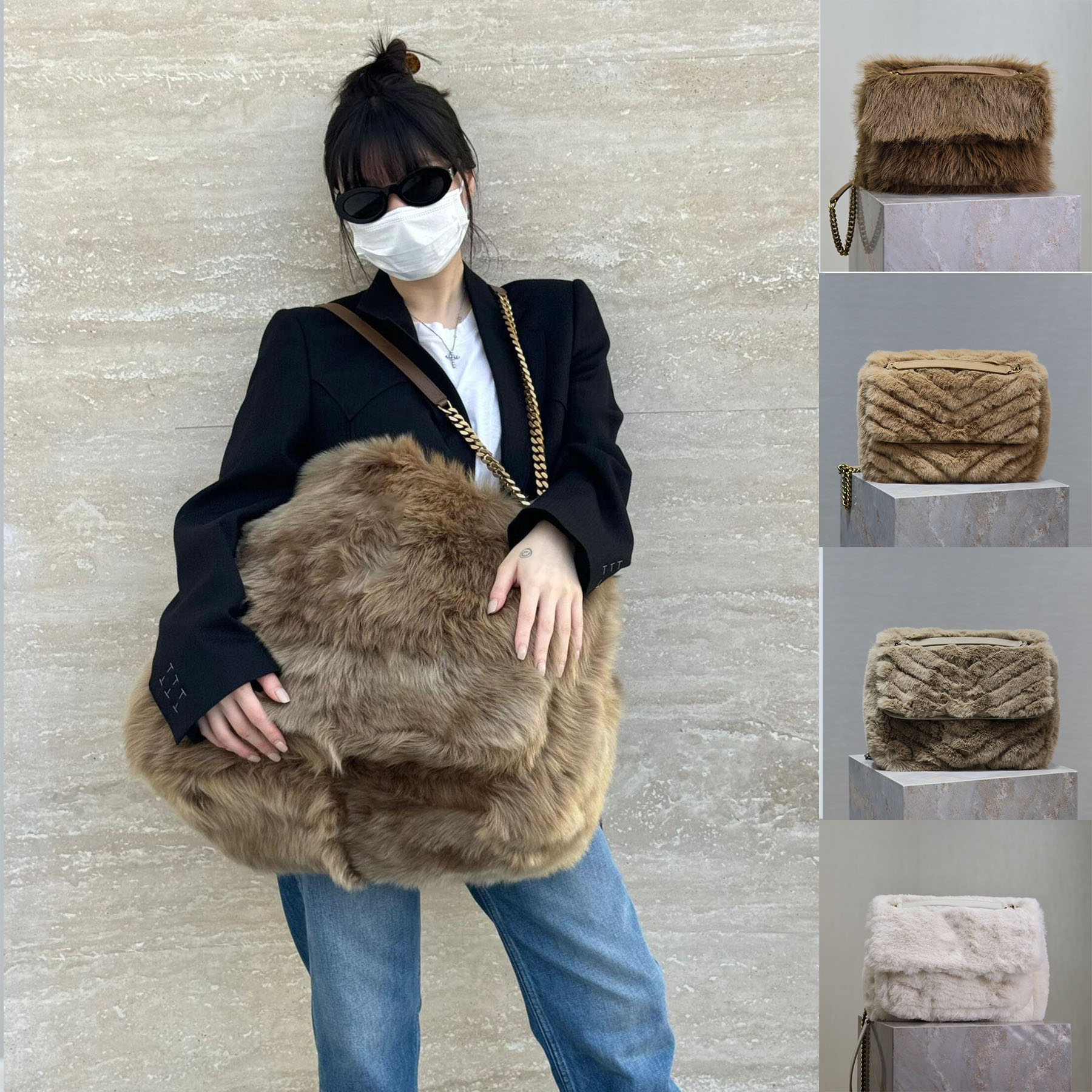 Niki surdimensionné dans Shearling 47 cm Designer Sac Shouder Sac crossbody Sac Cassandre Enveloppe Sacs Sac de chaîne pour femmes de grande capa