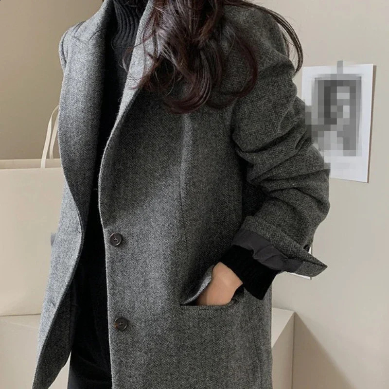 Korean autumn wool jacket womens suit jacket womens jacket office womens fashionable ultra-thin revolving door collar solid color womens gray jac