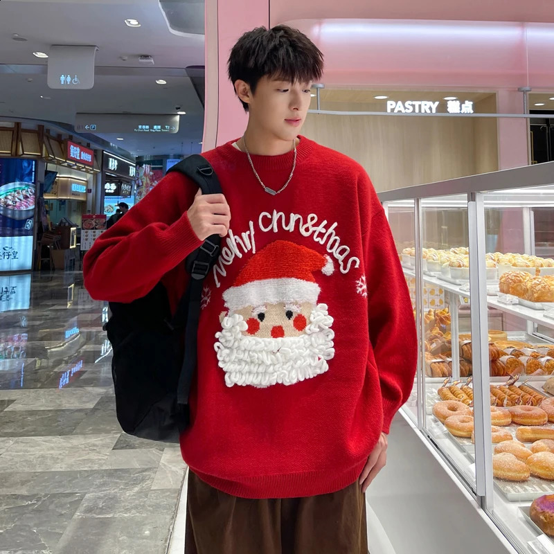 Pull de Noël hiver en peluche épaisse paille de cou rond mode décontracté santa claus masculin 241022