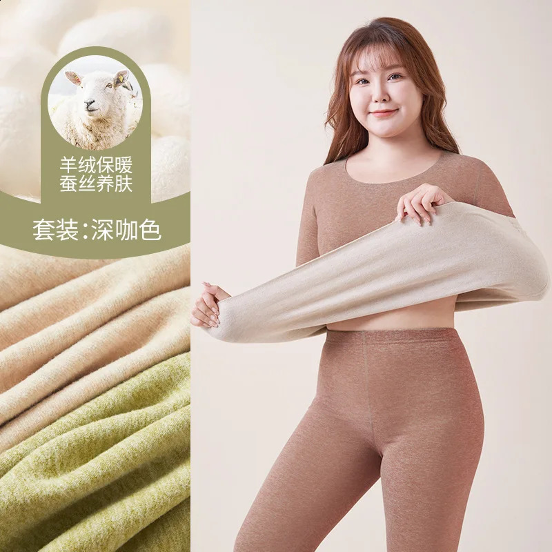 Plus Size Long Sleeve Tops Pants for Women Over Size Thermal Long Johns Autumn Winter Warm Sexy Underwear Set V55 241021