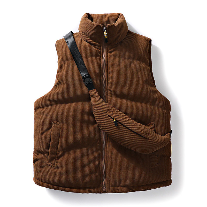 Fashion Casual Allmatch Vests Jacket for Men Autumn Winter Warm Sleeveless Solid Color Thicken Zipper Waistcoat Stand Collar w241021