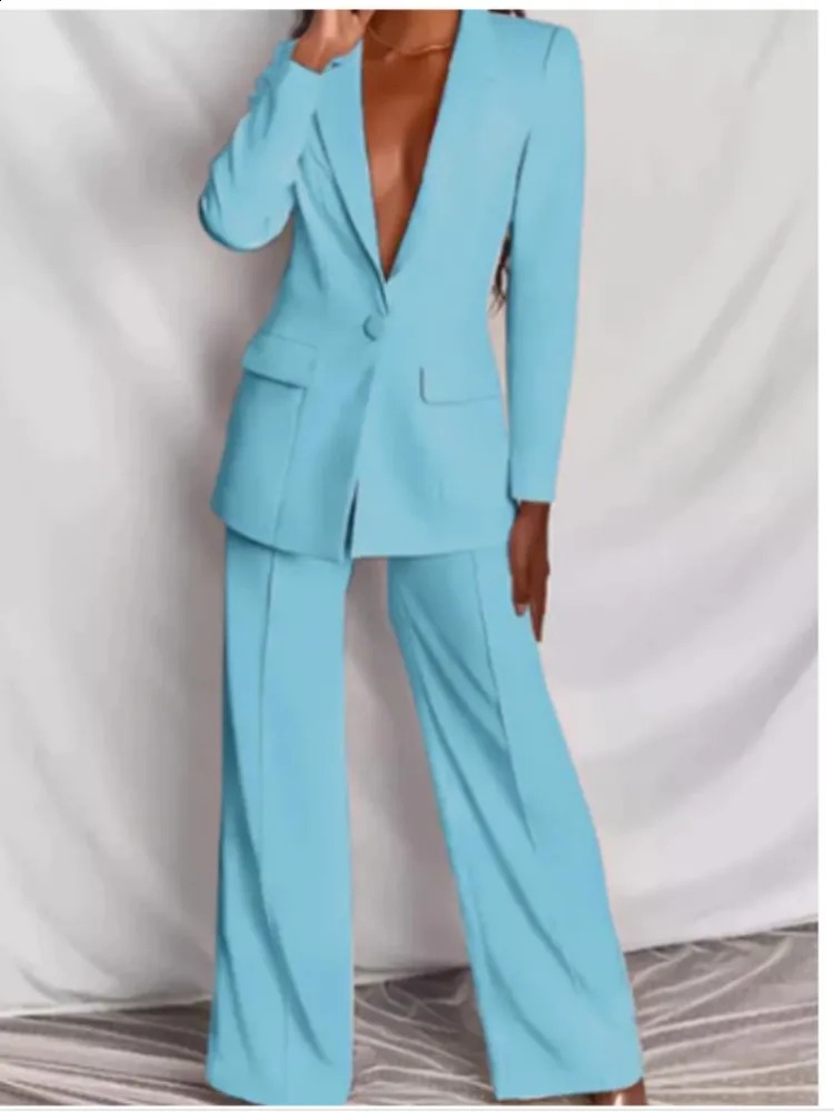 Autumn Winter Solid Color For Womens Stylish Suit Slim Straight Trousers Fashion Female Office Blazer 2 Piece Set 241007 ff