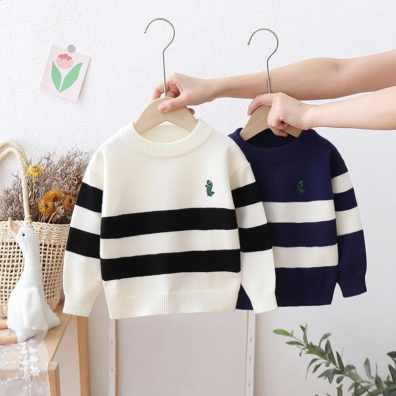 Garçons d'âge préscolaire d'automne et d'hiver tirant un dessin animé en coton imprimé à manches longues Bébé garçons pull décontracté Stripe Tri