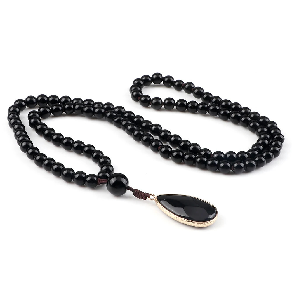 Collier et bracelet de perles en pierre naturelle brillantes pour hommes 108 Japamala Pandent Collier de prière à la main Femme Bijoux de guériso