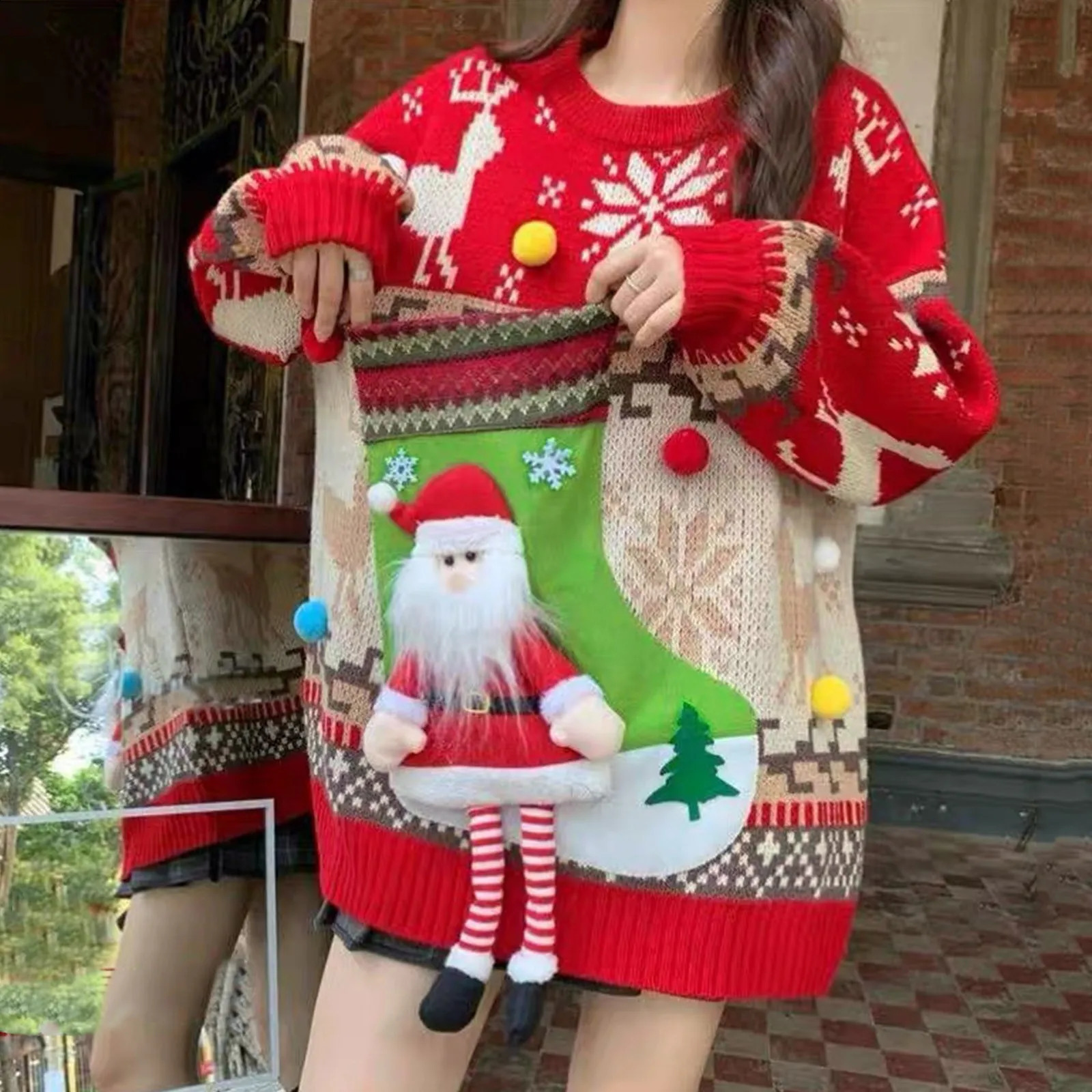 Pull tricoté de Noël pour femmes mignon multi-éléments tirant le lent premium en sensation de mode chaud épais pull occasionnel 241021
