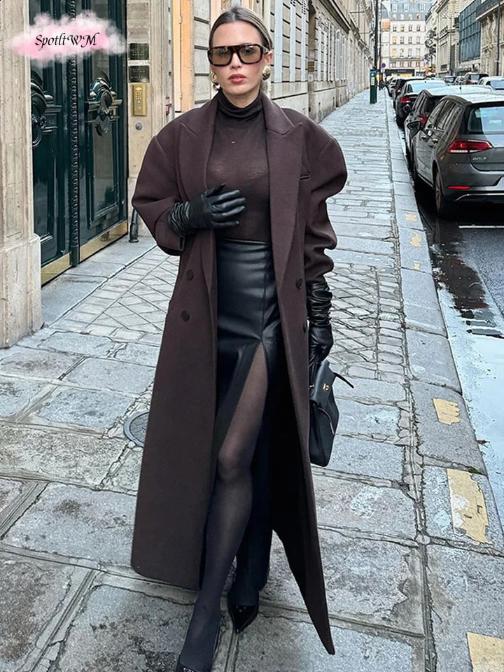 Fashionable long sleeved warm casual coat for women elegant double-layer lapel wool coat autumn and winter womens streetwear 241021