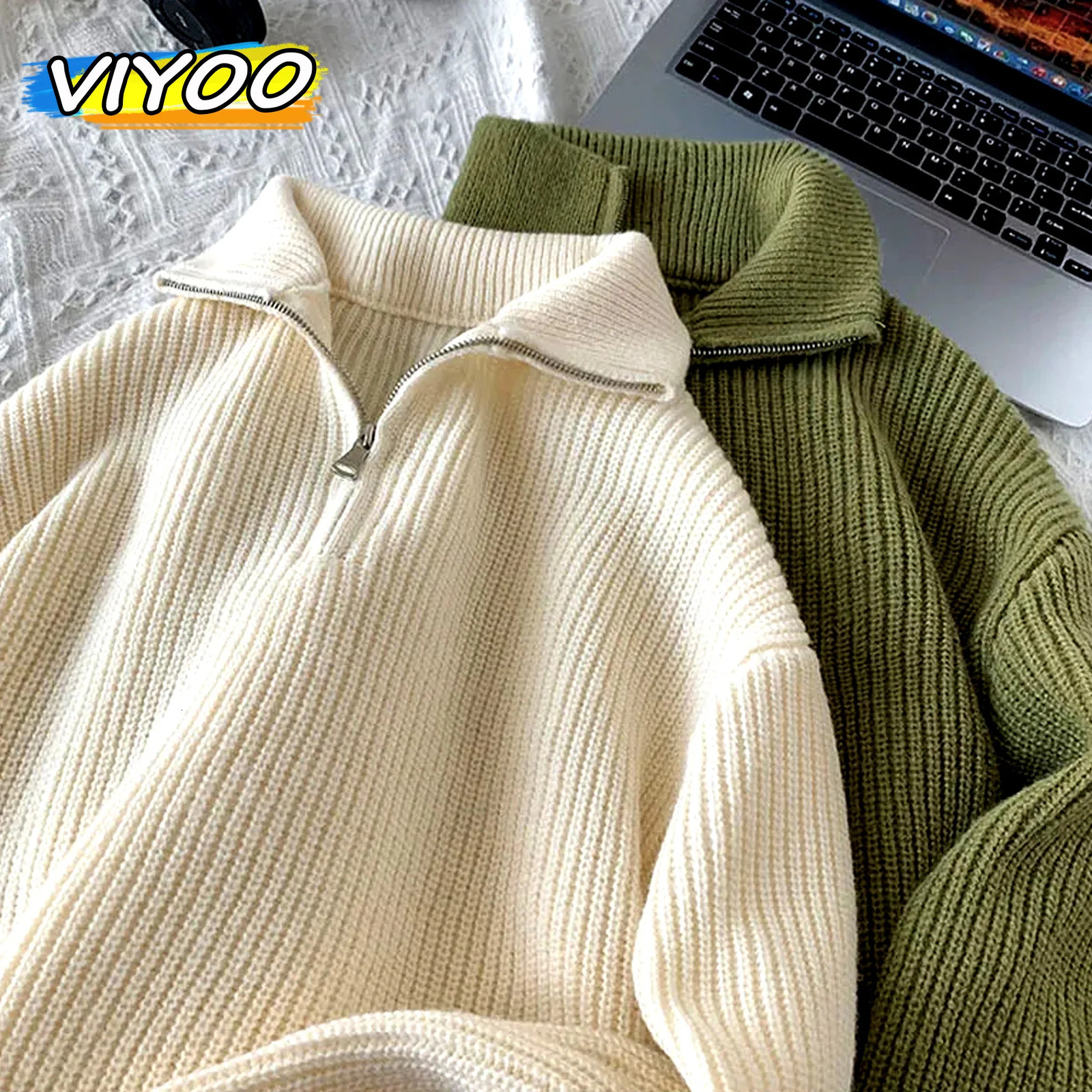 Womens Mens Y2K Turtleneck Sweater Knit Sweatshirts Coat For Men Knitwear With Zipper Korean WInter Outer Pullovers Blouse 241022