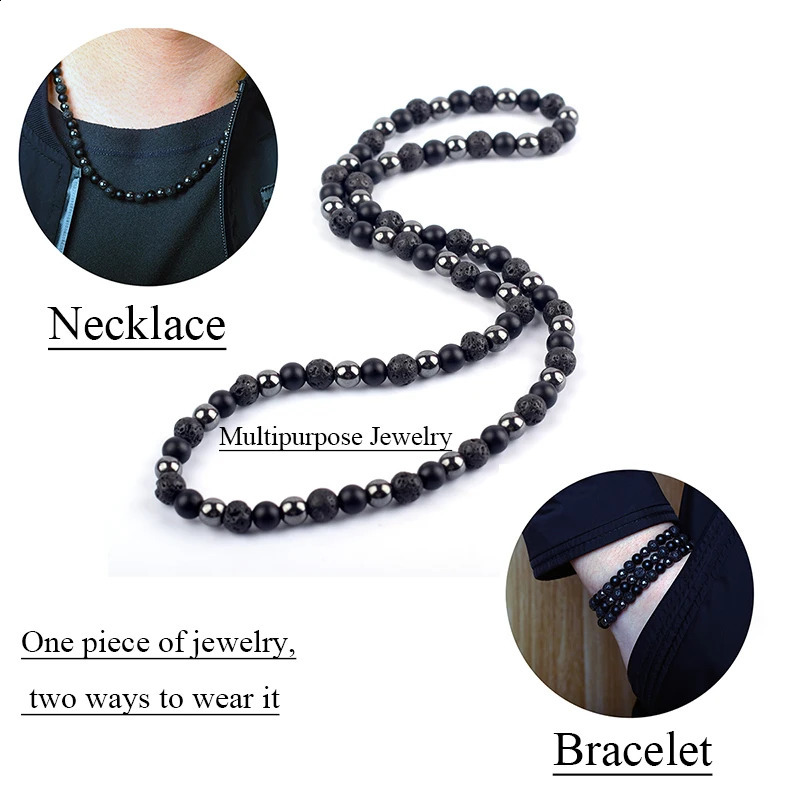 Collier de perles en pierre naturelle et bracelet de bracelet adapté à des ensembles bijoux pour femmes pour hommes