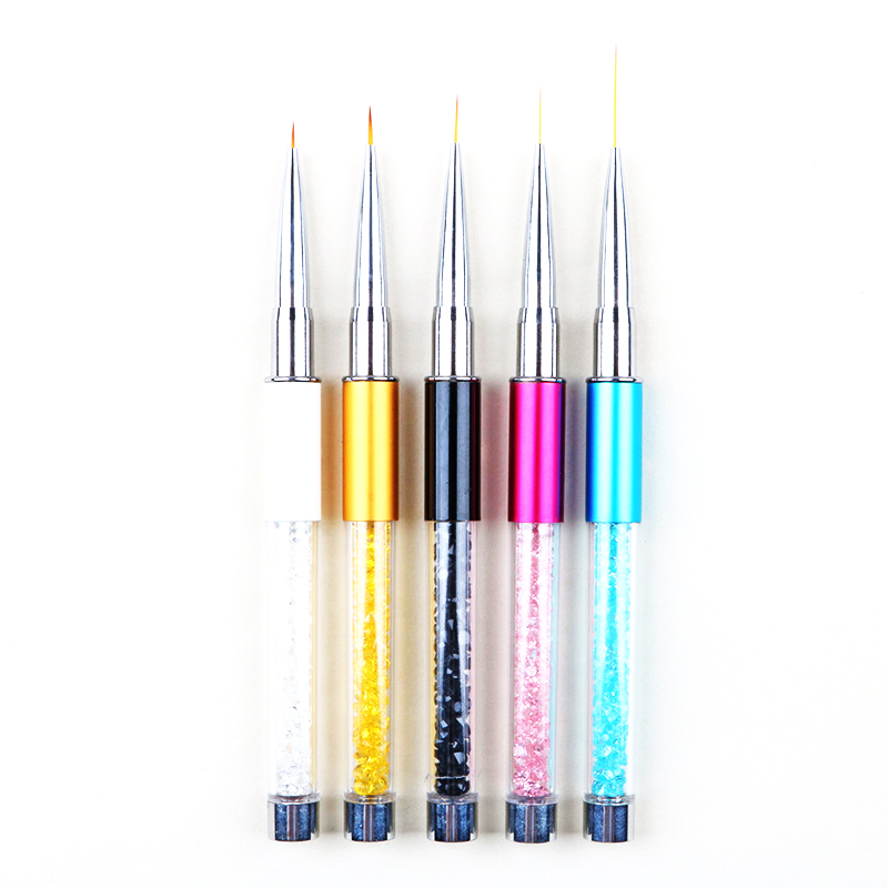 5pcs Nail Art Liner Set 0,5 / 0,7 / 0,9 / 1,0 / 2,0 cm Brôles de poignée acrylique pour les ongles Drawing Dotting Design Manucure Outils NAB025