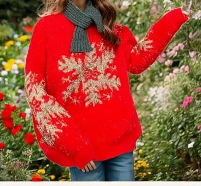 Pullage pour femmes automne / hiver chariot pull pull rond du cou rond tricoté de neige cerf rouge décontracté élégant 241022