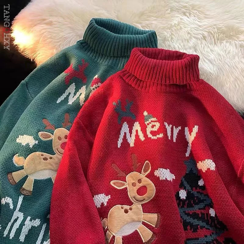 Coldurtleneck homme et femme Ugly Man Sweater Christmas Skydiving Couple Maid Pull de Noel Home Mock 241021