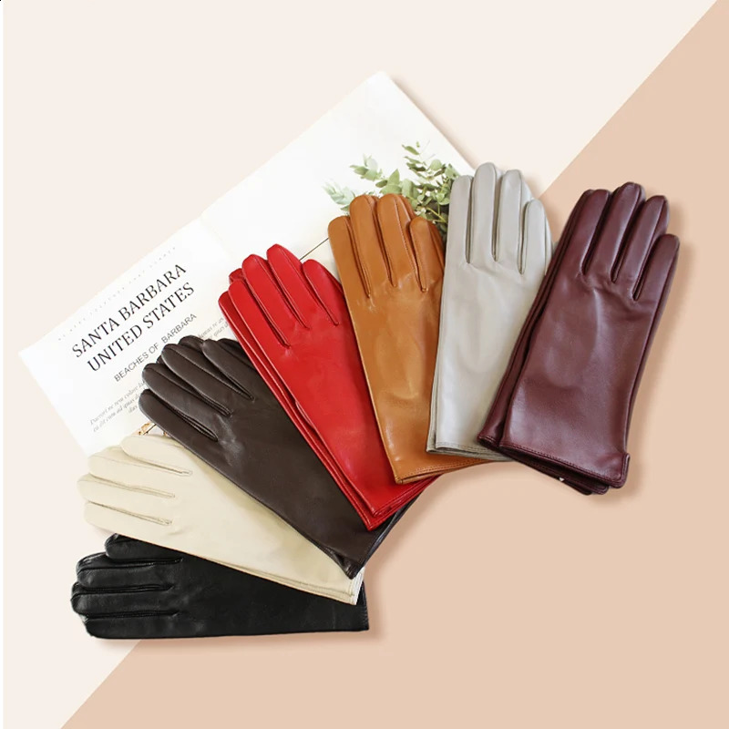 Thin single-layer unlined touch screen sheepskin gloves for womens car driving colorful leather fashionable and simple motorcycle riding 241021