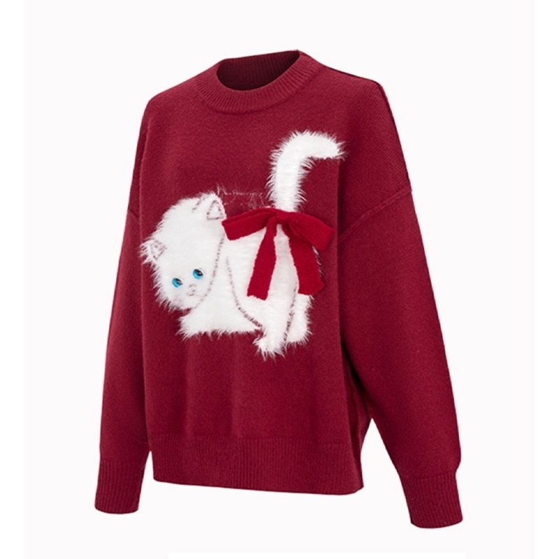 Pullage rétro rouge pour femmes Pull en tricot Y2K 90S Fashion Harajuku Élégant Sweater de Noël à manches longues Fashion 2000S Vêtements 241021