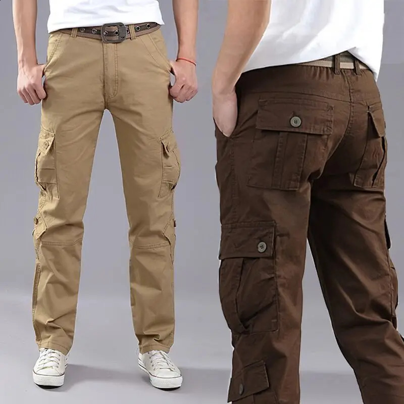 Pantalon de cargaisons pour hommes minces avec des poches multiples pantalons masculins lâches pantalon de travail extérieur plus taille pantalon