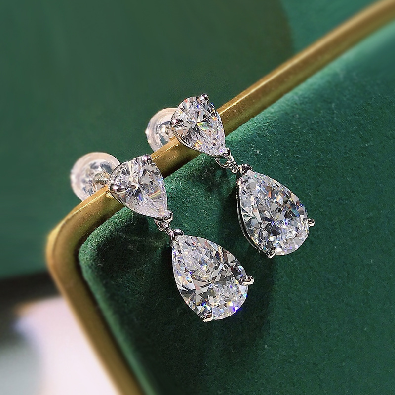 Rulalei Dangle Earrings Stunning Elegant Deluxe Jewelry Pure 100% 925 Sterling Silver Water Drop White Transparent Moissanite Diamond Women Wedding