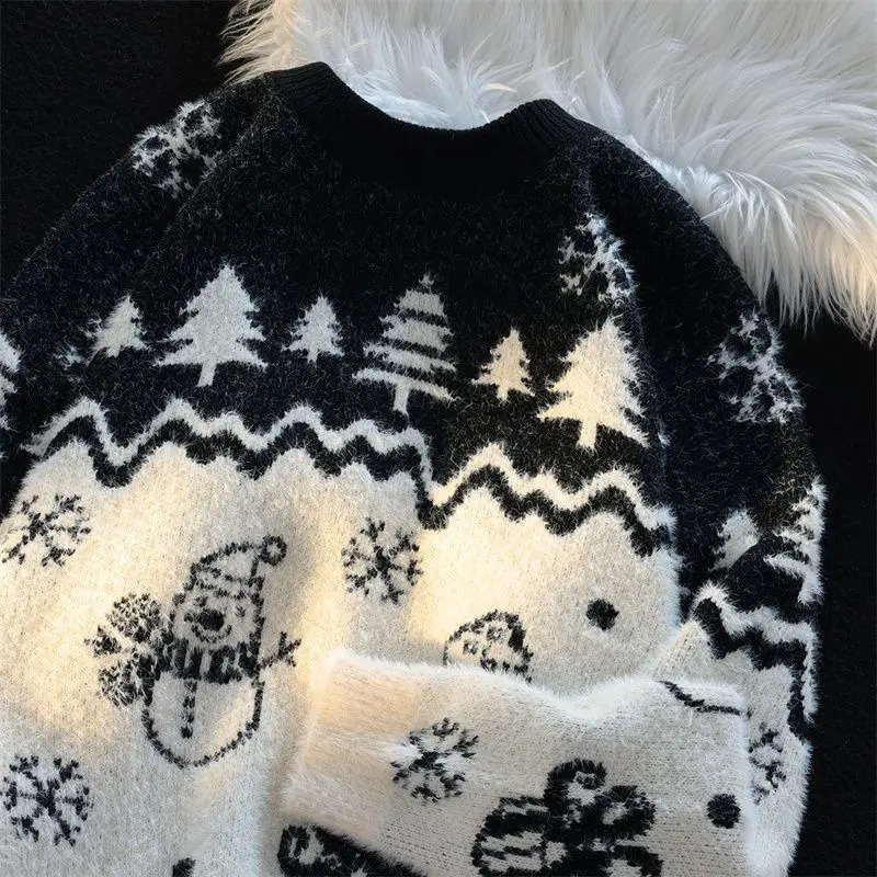 Pull rétro pour les femmes Noël et hiver de style coréen lâche éclair tricot décontracté pull-glissière surdimensionnée pour femmes 241021