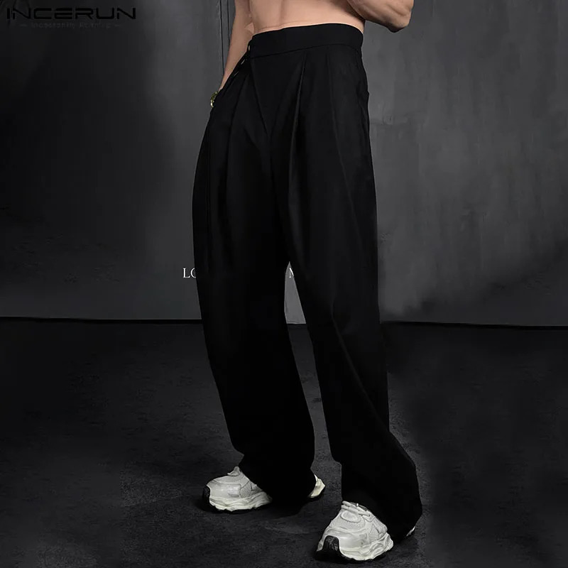 Pantalons de style coréen incaurne Streetwear décontracté avec pantalon long en dentelle plissée pour hommes et simple pantalon simple S-5XL 2410