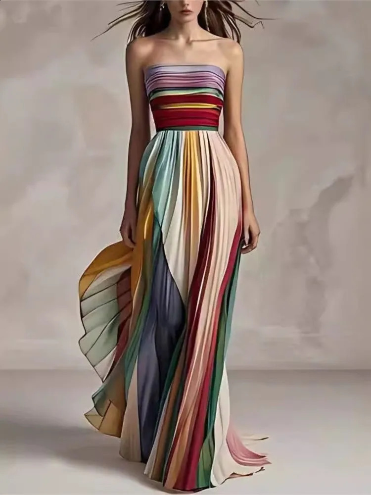 Elegant Dresses Robe Femme Été Européenne Américaine Sexy Bustier Imprimé Longue Jupe Robe Soirée 24/10/21