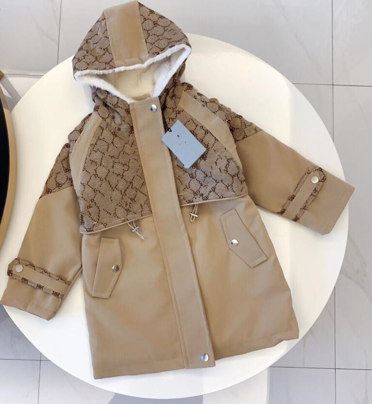 Children's designer down jacket: medium length warm jacket with added fleece, cotton jacket suitable for boys and girls' warm winter cl