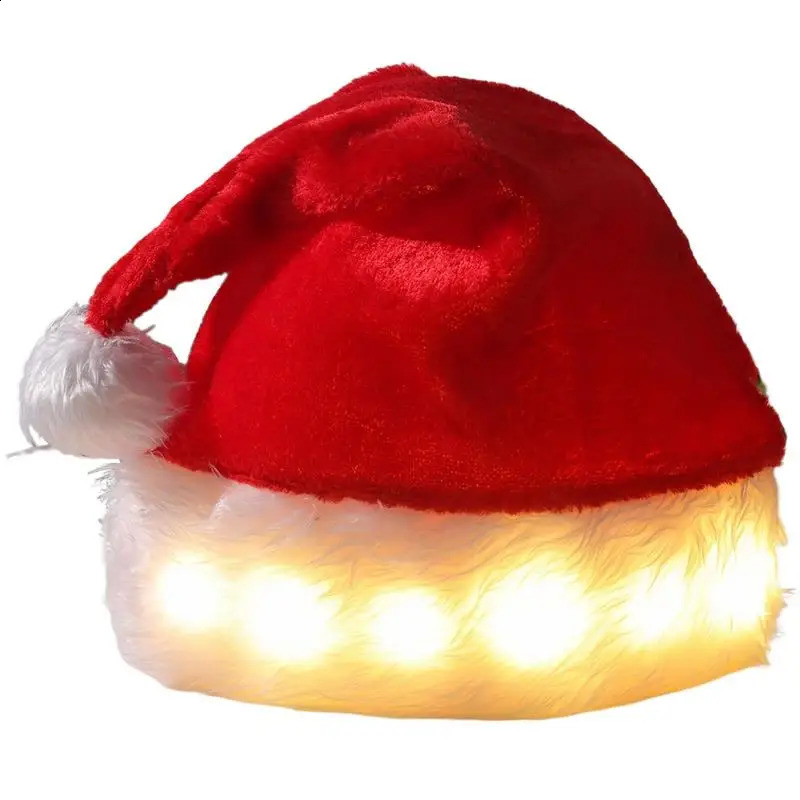Merry Christmas LED lights high-end plush childrens adult Christmas hats Christmas decorations supply luminous Christmas hats 241021