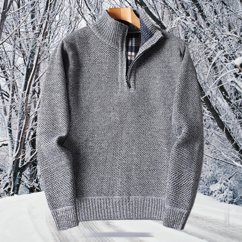 Autumn Men Thick Fleece Pullover Thicken Sweaters Half Zipper Pullovers for Male Sweatshirt Zip Up Turtleneck Coat 241022
