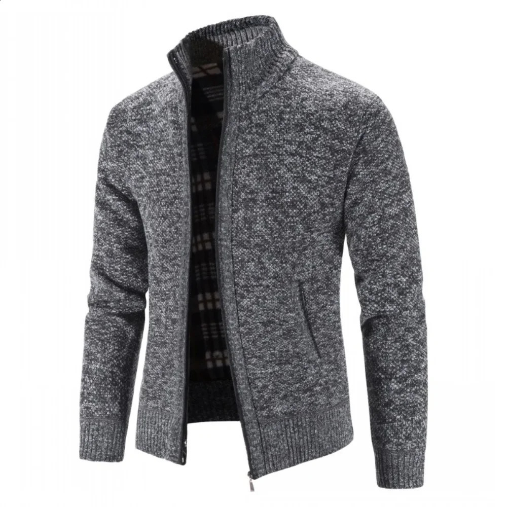 Pull cardigan tricoté pour hommes et hiver avec une veste chaude pour hommes à fermeture éclair avec collier de cardigan de couleur un collier de