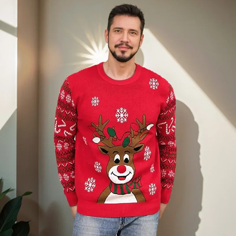 Pull tricoté pour hommes pour l'automne de Noël d'hiver décontracté slim fit paresseux style rond yarn épissage 241022