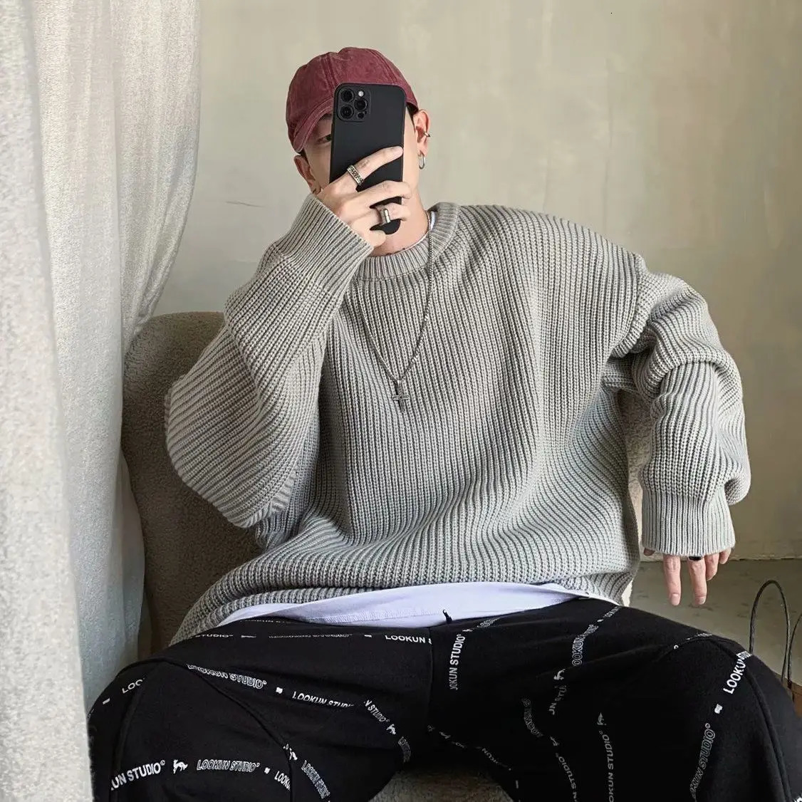 Pull hommes grande taille tricoté timon Homme col rond hommes pull tricoté timon pull Harajuku décontracté streetwear hommes pull 241022