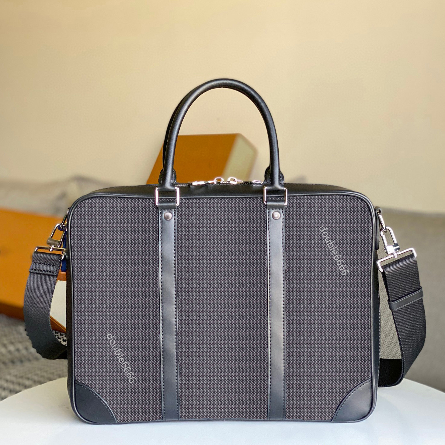 Briefcases Handbags Bags black plaid Embossing cow leather briefcase Men Woman handbag laptop briefcase Postman bag messenger bag-image-934309438