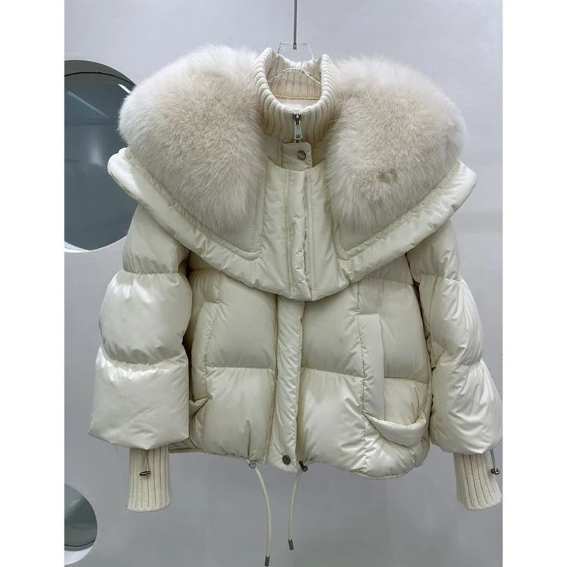 Winter Cotton Fur Collar Parka Womens Thick Warm Jacket Womens Inflatable Parka Jacket with Removable Collar Made of Artificial Fur 241022