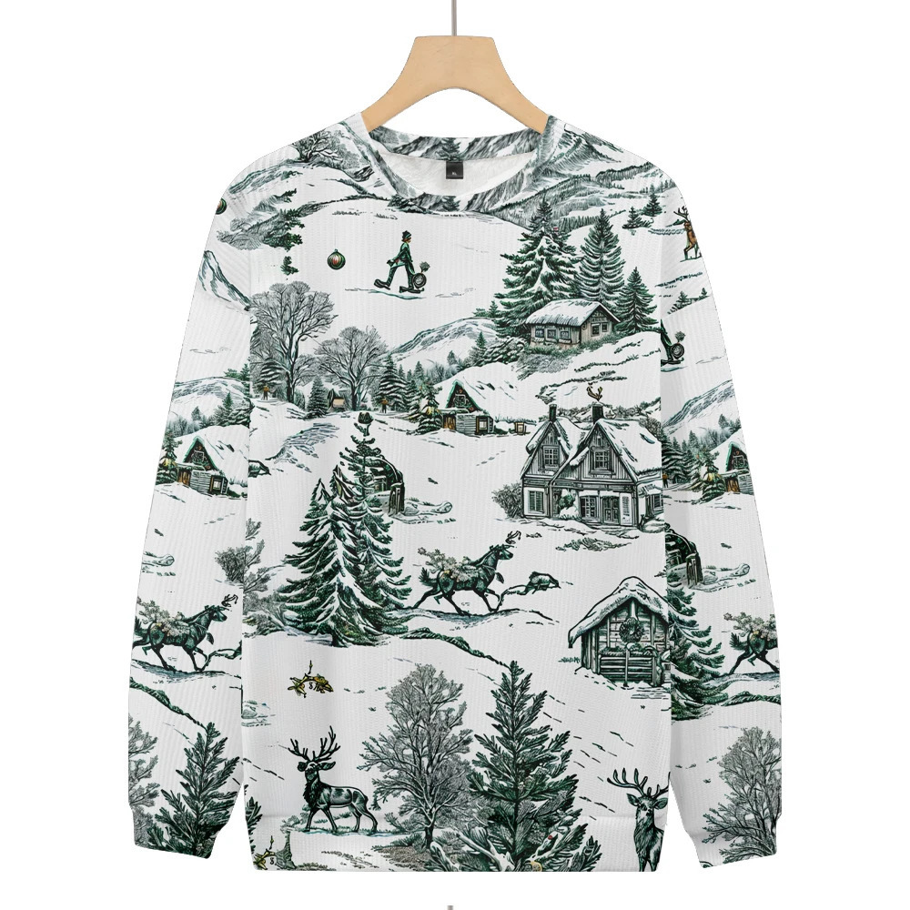 Arrivées pour hommes chauffants pulls unisex cas décontracté chariot de Noël confortable tissu snowfield imprimer 241022
