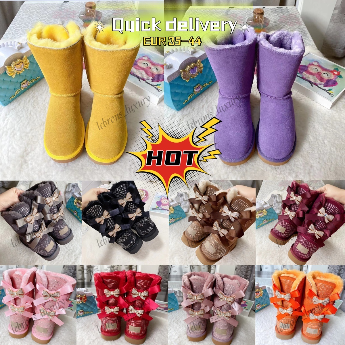 women Shoes big girls Boots australian snow Boot youth classic With bows bowknot shoe winter Leather Footwear designer boot size 35-44qHHP#