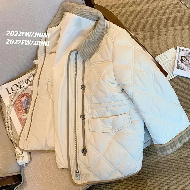 Retro Collar Corduroy Patchwork Parkas Solid Fashion Long Sleeve Warm Womens Jacket Womens Casual Comfortable Coat Autumn/Winter 241022