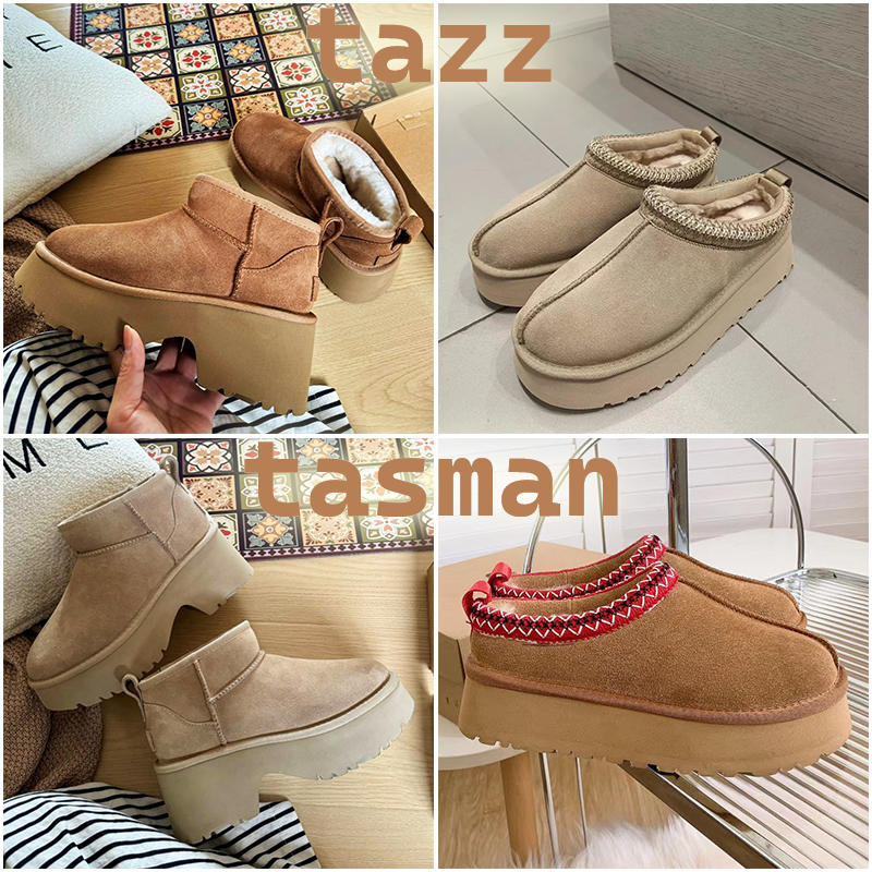 Boots de créateurs pour femmes Tazz Tasman Slippers Australia Fur Slides Classic Ultra Mini Mermaid Bottom Platform Boot Slip-On Sleede Wool Blen