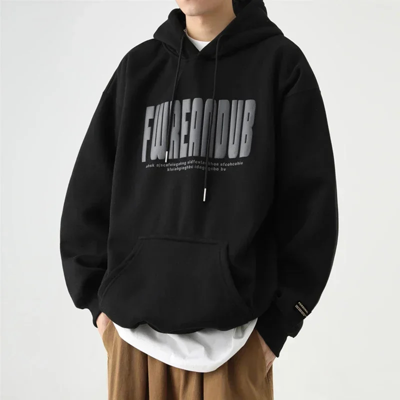 Autumn letter foam printed mens hoodie superfine cotton wool retro hooded sweatshirt Y2K street clothes hoodie 241022