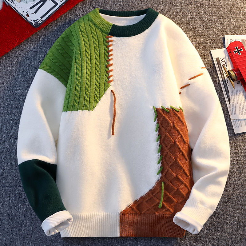 Pull de créateur pour hommes adolescents étudiants tricoté Cool chaud couleur bloqué hommes pull automne hiver hauts