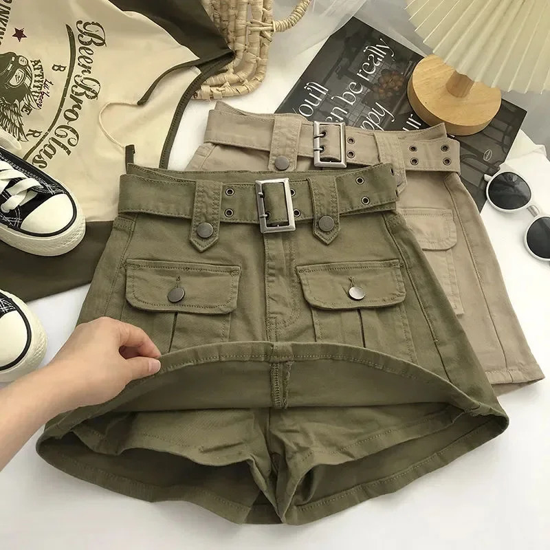 Lucyever Korean Style High Waist Mini Skirt Women with Belt Short Culotte Skirts Y2K Streetwear Big Pocket Cargo Skirts L612 241021