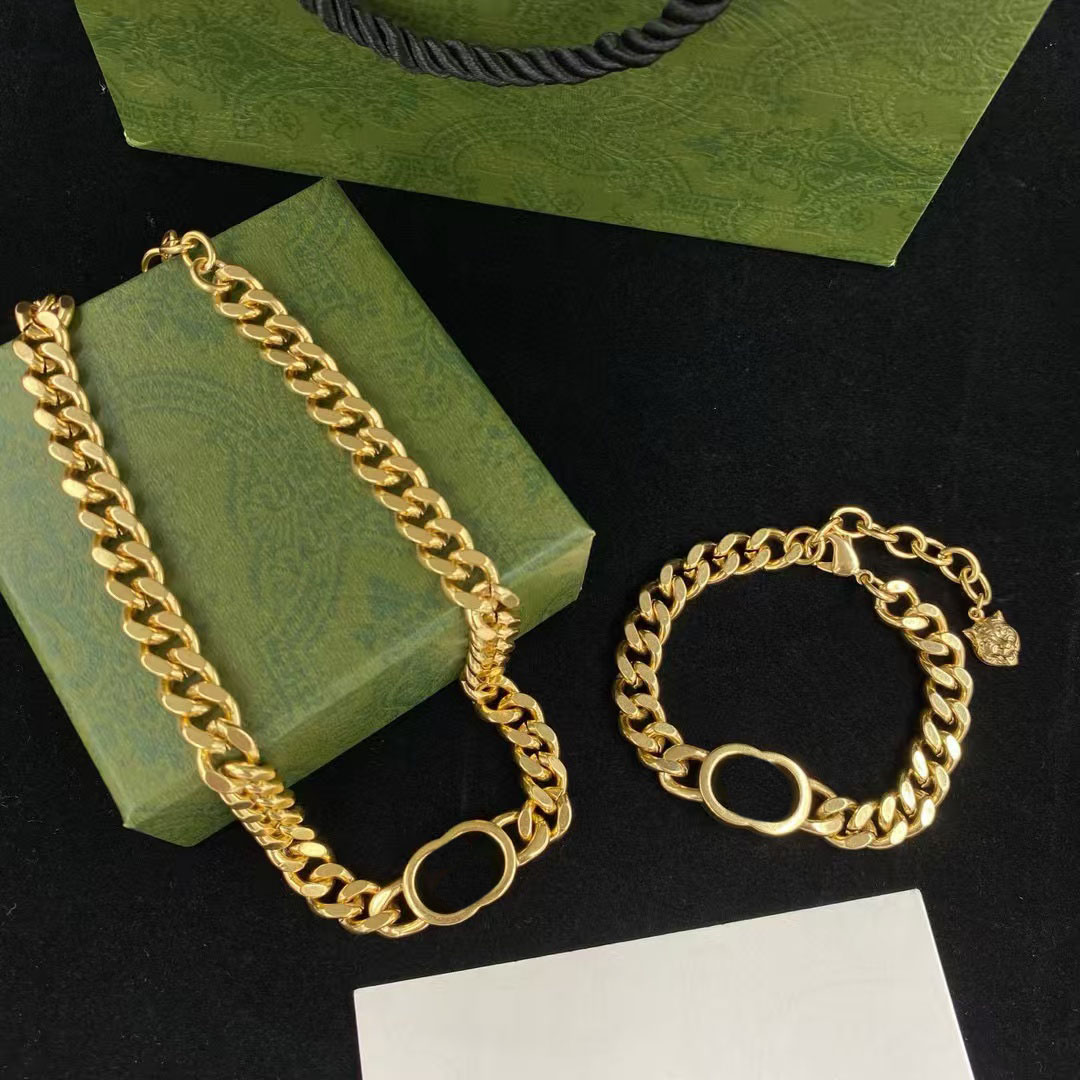 luxury designer letters chain necklace gold classic style hip hop bracelet women gift jewelry set
